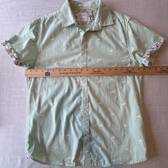 Denim & Flower Mint Green Button Up Short Sleeve With White Flamingos Men’s Sz M - Picture 6 of 6